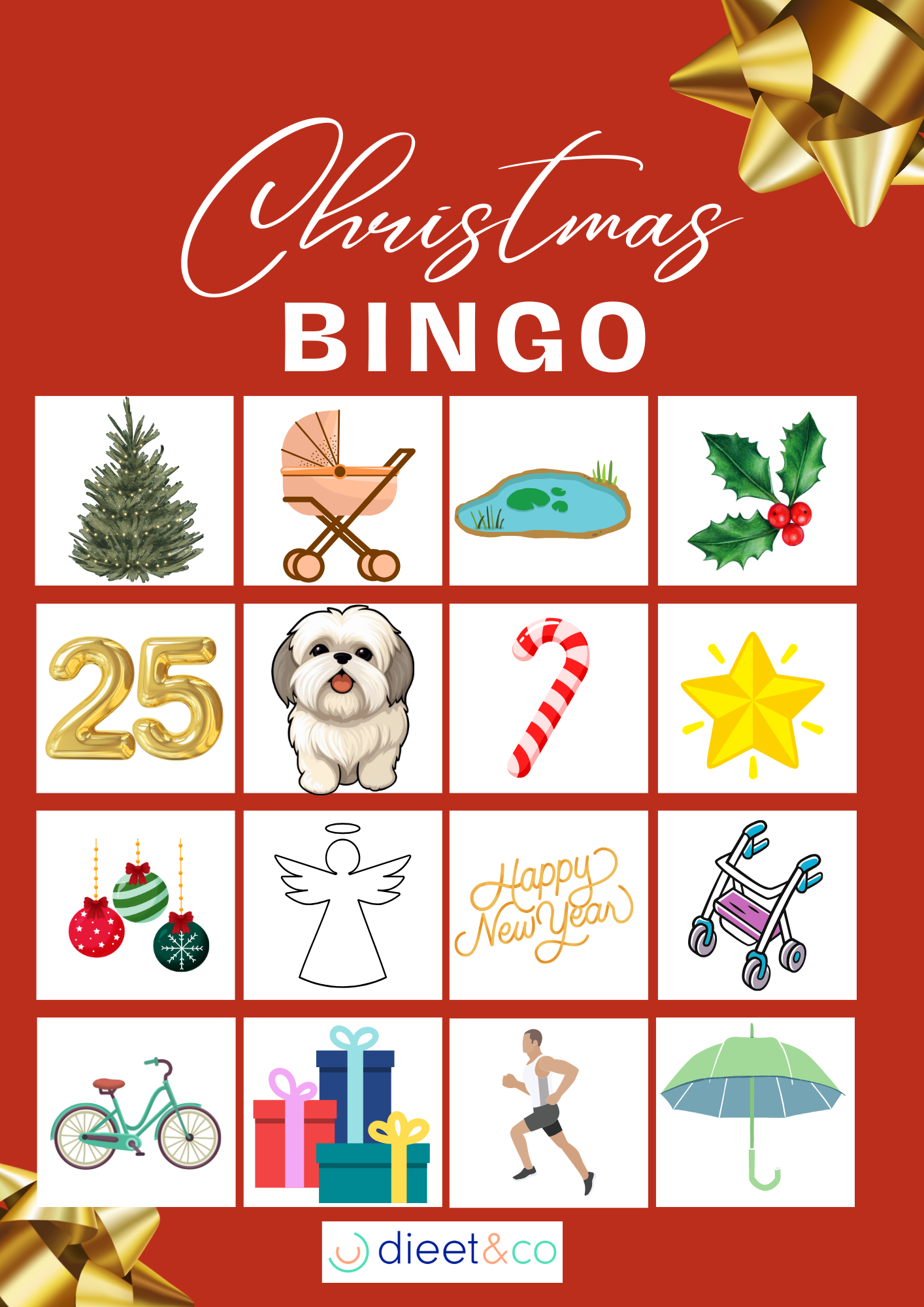 Red and Gold 3d Illustrative Christmas Bingo Card